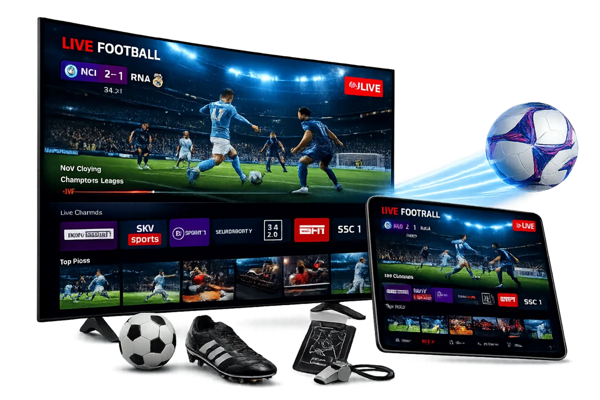 Live football on a TV and a tablet